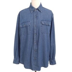 Wrangler Blue Chambray Denim Button Down Long Sleeve‎ Top- Women's M